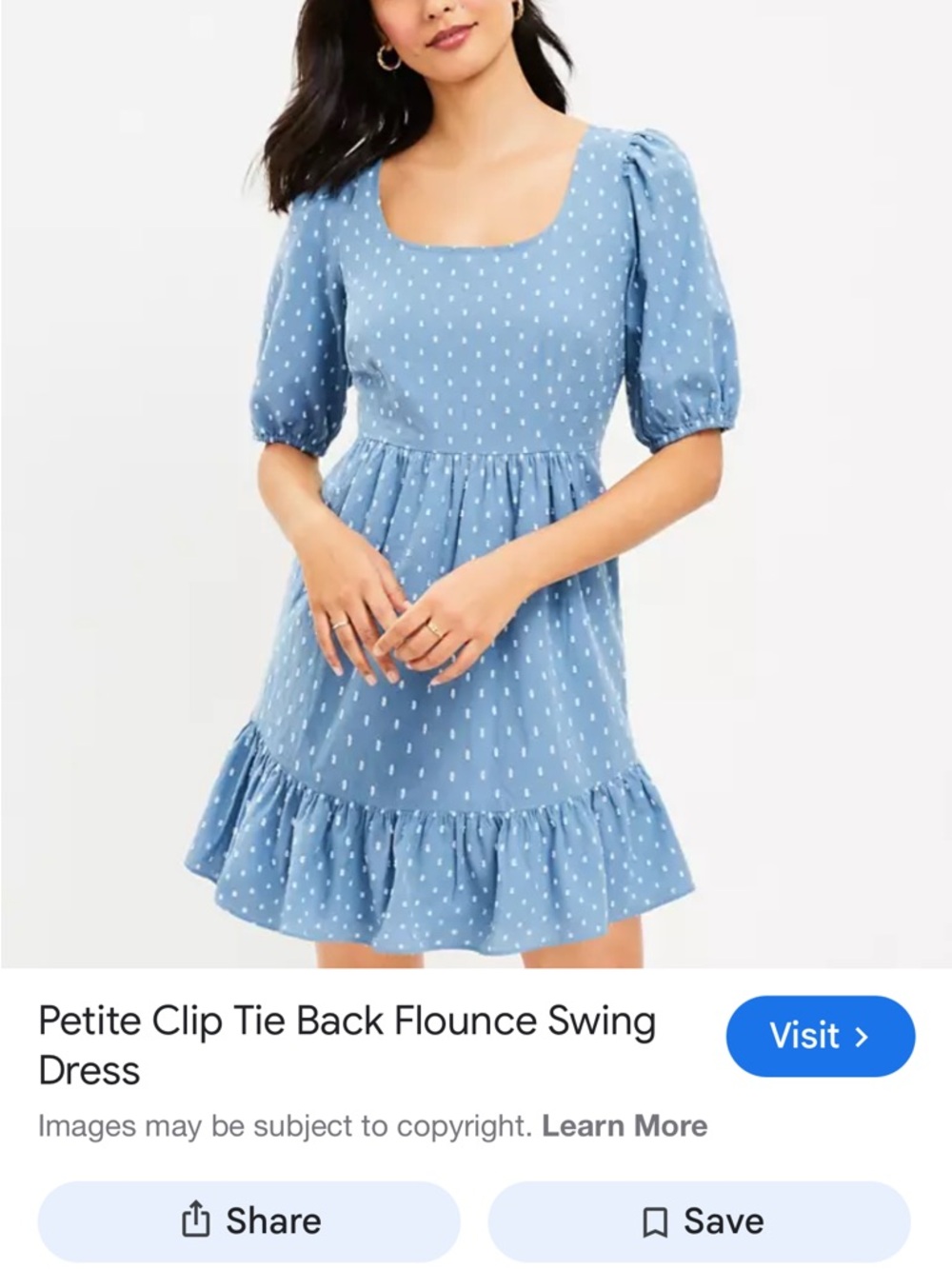 LOFT Blue Dot Puff Sleeve Dress